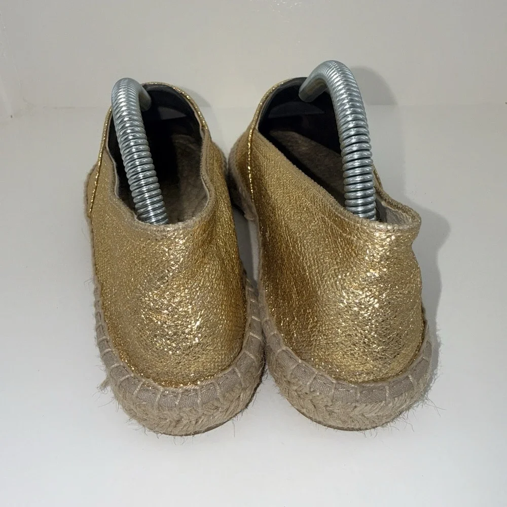 J.Crew BT389 Gold Metallic Canvas Espadrille Flats Made In Spain Women's 9.5